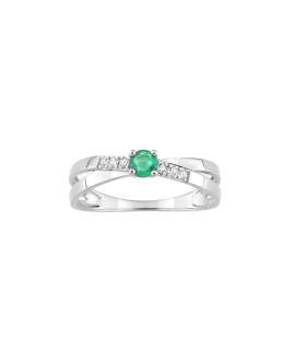 Bague femme - Emeraude et Oxyde de zirconium - Or 18 Carats