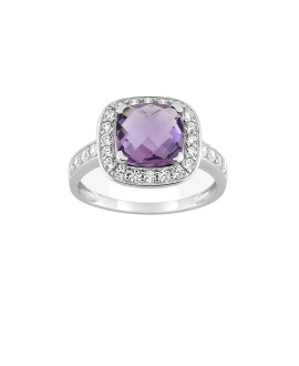 Bague femme - Améthyste et Oxyde de zirconium - Or 9 Carats