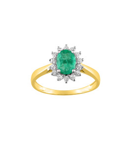 Bague femme - Emeraude et Oxyde de zirconium - Or 9 Carats