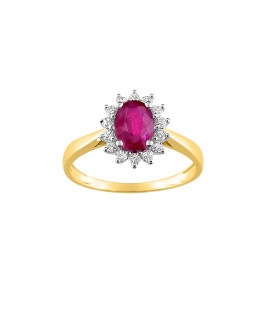 Bague femme - Rubis et Oxyde de zirconium - Or 9 Carats