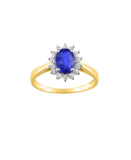 Bague femme - Saphir et Oxyde de zirconium - Or 9 Carats