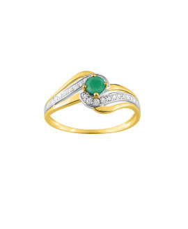 Bague femme - Emeraude et Oxyde de zirconium - Or 9 Carats
