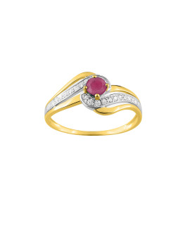 Bague femme - Rubis et Oxyde de zirconium - Or 9 Carats