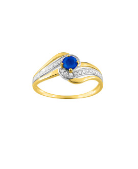 Bague femme - Saphir et Oxyde de zirconium - Or 9 Carats