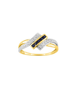Bague femme - Saphir et Oxyde de zirconium - Or 9 Carats