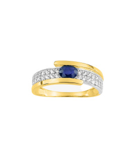 Bague femme - Saphir et Oxyde de zirconium - Or 9 Carats