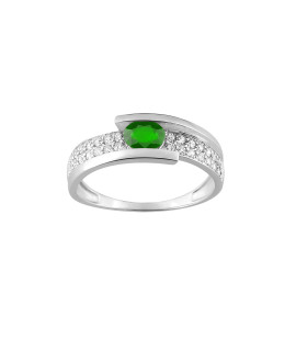 Bague femme - Emeraude et Oxyde de zirconium - Or 9 Carats