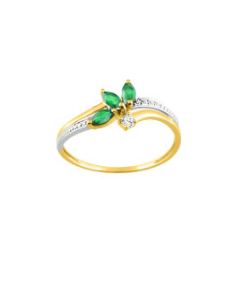 Bague femme - Emeraude et Oxyde de zirconium - Or 9 Carats