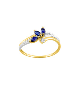 Bague femme - Saphir et Oxyde de zirconium - Or 9 Carats