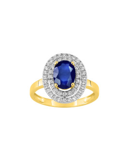Bague femme - Saphir et Oxyde de zirconium - Or 9 Carats