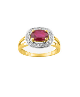 Bague femme - Rubis et Oxyde de zirconium - Or 9 Carats