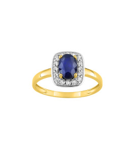 Bague femme - Saphir et Oxyde de zirconium - Or 9 Carats