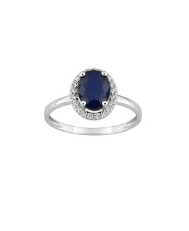 Bague femme - Saphir et Oxyde de zirconium - Or 9 Carats