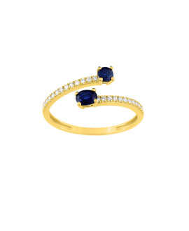 Bague Femme - Saphir et Oxyde de zirconium - Or 9 Carats
