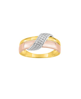 Bague Femme - 3 ors - Or 9 Carats - Diamant 0.084 Carats