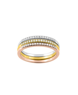 Bague Femme - 3 ors - Or 18 Carats - Diamant 0,25 Carats