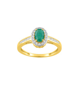 Bague Femme - Emeraude - Or 18 Carats - Diamant 0,2 Carats