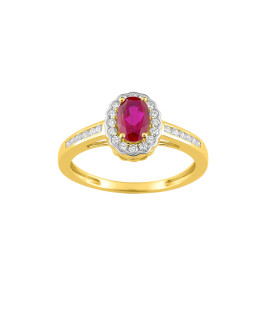 Bague Femme - Rubis - Or 18 Carats - Diamant 0,2 Carats