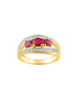Bague Femme - Rubis - Or 18 Carats - Diamant 0,06 Carats