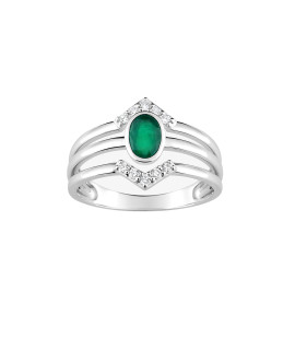 Bague Femme - Emeraude - Or 18 Carats - Diamant 0,13 Carats