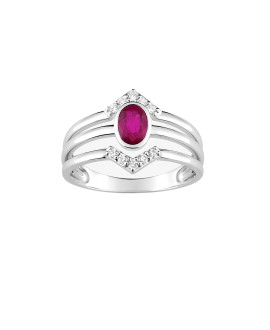 Bague Femme - Rubis - Or 18 Carats - Diamant 0,13 Carats