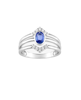 Bague Femme - Saphir - Or 18 Carats - Diamant 0,13 Carats