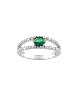 Bague Femme - Emeraude - Or 18 Carats - Diamant 0,22 Carats