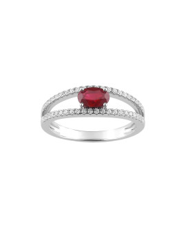 Bague Femme - Rubis - Or 18 Carats - Diamant 0,22 Carats