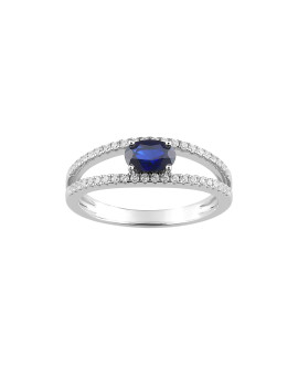 Bague Femme - Saphir - Or 18 Carats - Diamant 0,22 Carats