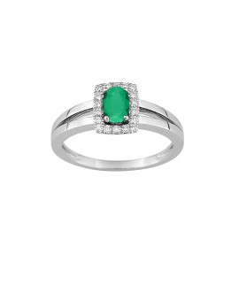 Bague Femme - Emeraude - Or 18 Carats - Diamant 0,13 Carats