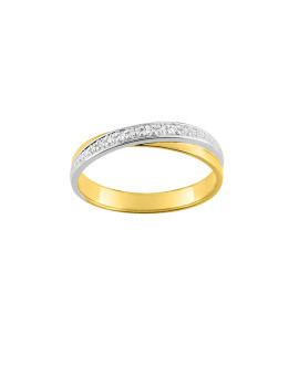 Bague Femme - bicolore - Or 9 Carats - Diamant 0.03 Carats