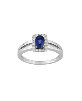 Bague Femme - Saphir - Or 18 Carats - Diamant 0,13 Carats