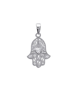 Pendentif Femme - Argent 925 - Oxyde de zirconium - Main de Fatma