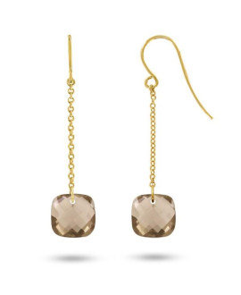 Boucles d'oreilles femme - Quartz fumé - Or jaune 18 Carats
