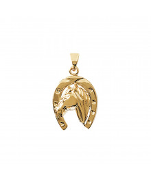 Pendentif Mixte - Plaqué Or - cheval dans fer a cheval