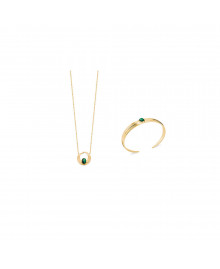 Jonc Femme - Plaqué Or - Malachite - Longueur : 58 cm